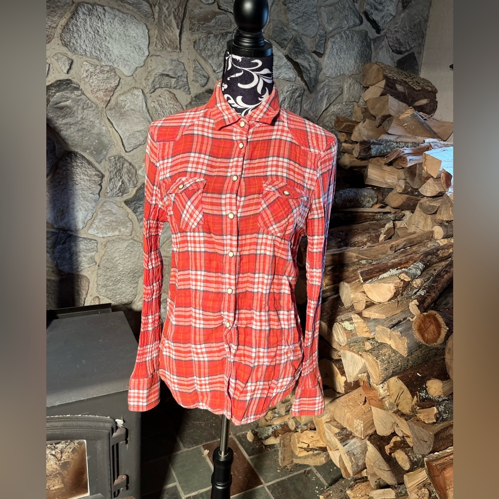American Eagle Outfitters Plaid Orange Flannel 12